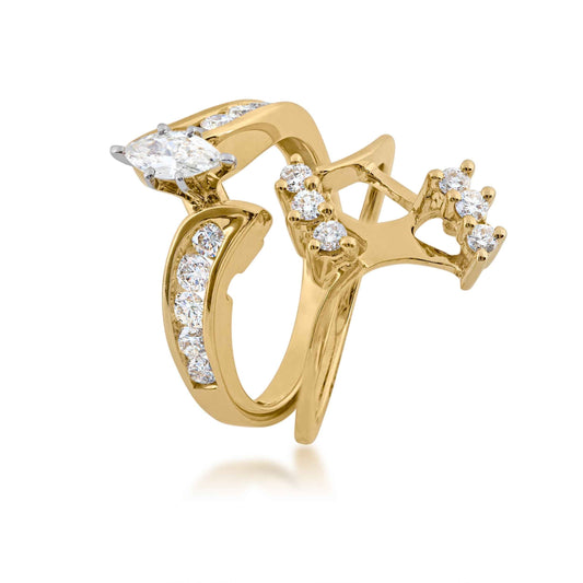 Natural 1 ct. tw. Marquise and Round Diamond Wedding Set in 10K Yellow Gold close-up detail