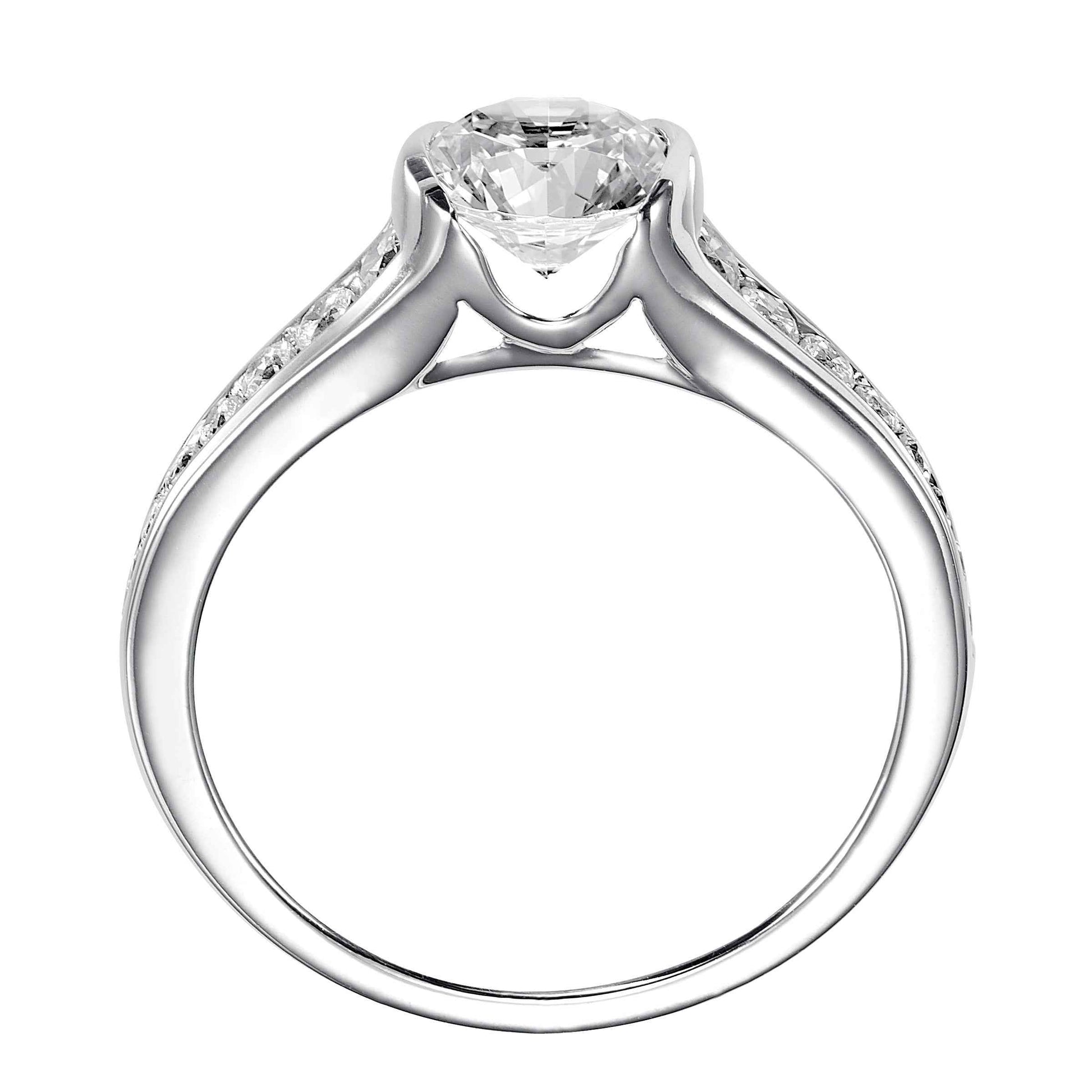 ArtCarved Contemporary 1/3 ct. tw. Round Diamond Semi-Mount Engagement Ring with Tapered Band in 14K White close-up detail