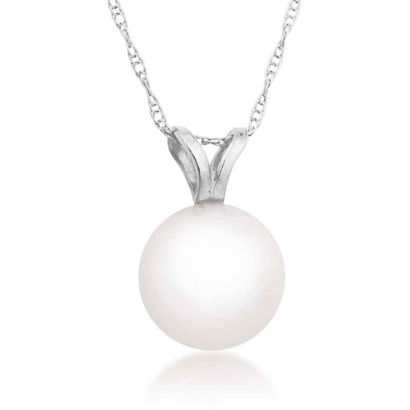 White Single Pearl Necklace in 14K White Gold