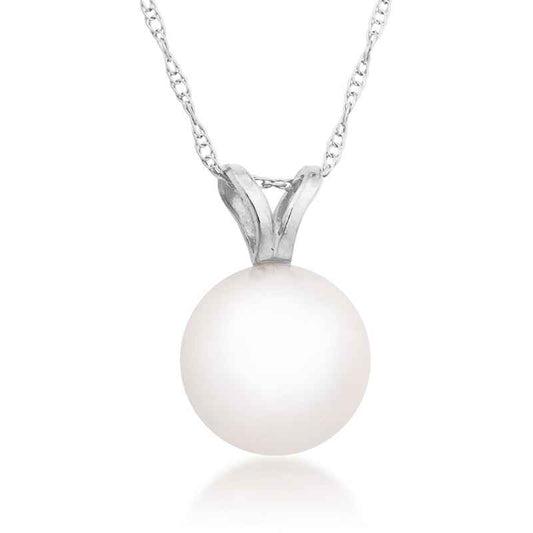 White Single Pearl Necklace in 14K White Gold