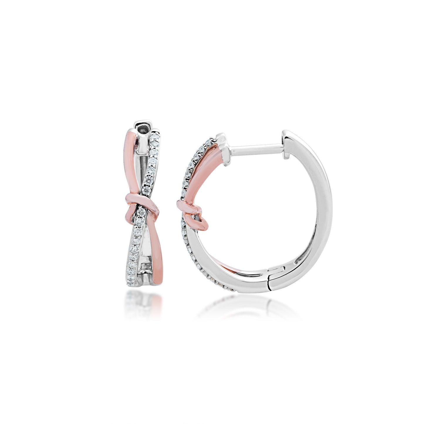 .16 ct.tw. Diamond Hoop Earrings with Center Knot in 10K White and Pink Gold