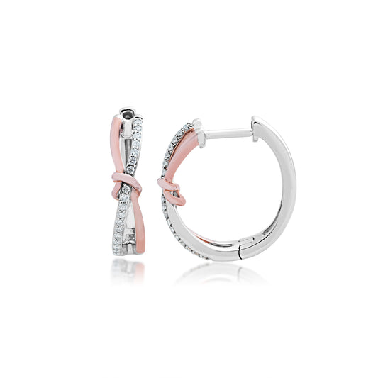 .16 ct.tw. Diamond Hoop Earrings with Center Knot in 10K White and Pink Gold