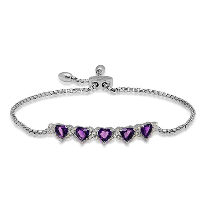 Heart Amethyst and Created White Sapphire XO Bolo Bracelet in Sterling Silver