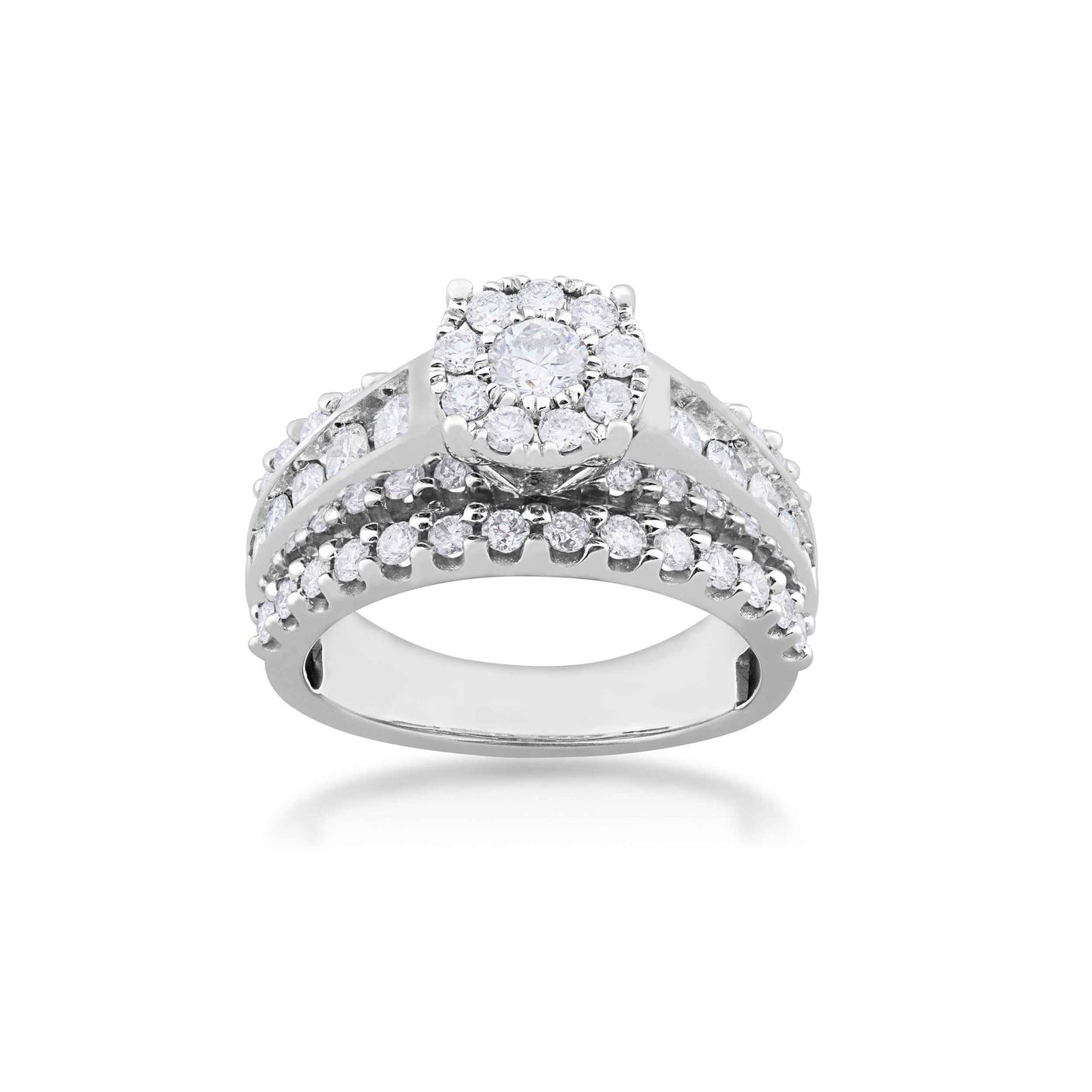 Natural 1-1/2 ct. tw. Round Brilliant Diamond Halo Multi-Row Engagement Ring in 10K White Gold