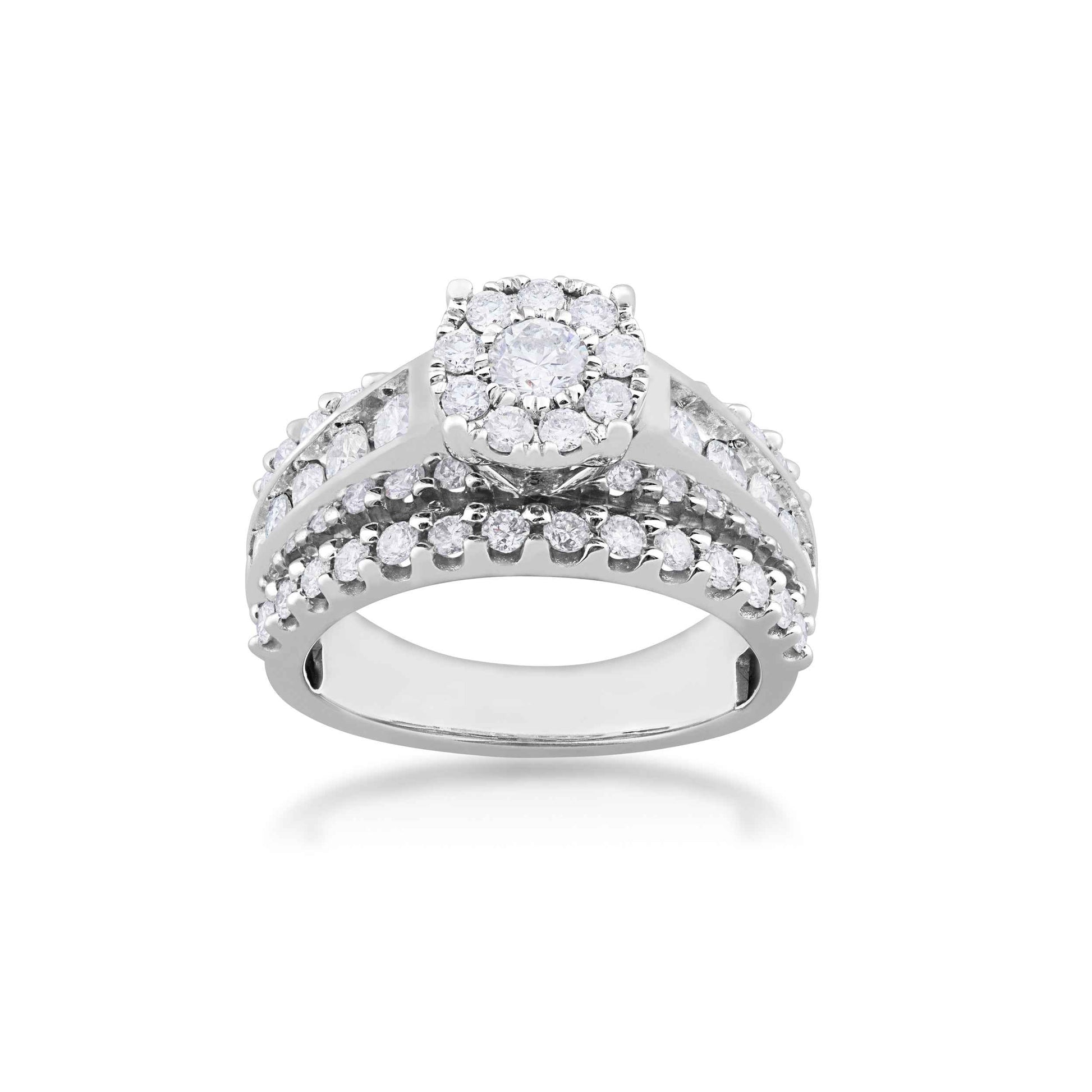 Natural 1-1/2 ct. tw. Round Brilliant Diamond Halo Multi-Row Engagement Ring in 10K White Gold