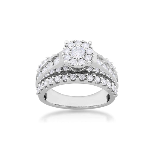 Natural 1-1/2 ct. tw. Round Brilliant Diamond Halo Multi-Row Engagement Ring in 10K White Gold
