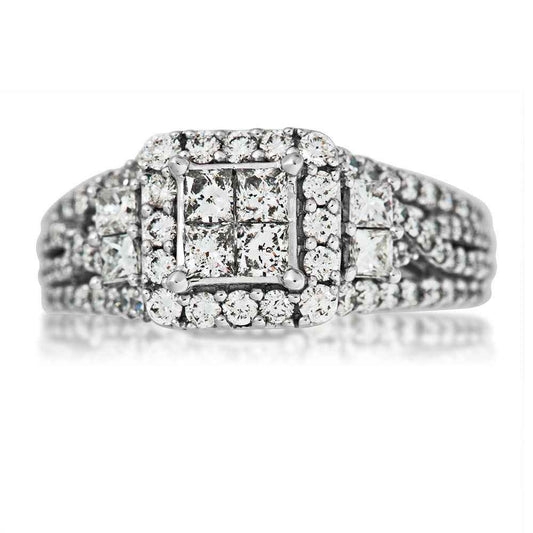 1-5/8ct. tw Quad Diamond Halo Engagement Ring in 14k White Gold front view