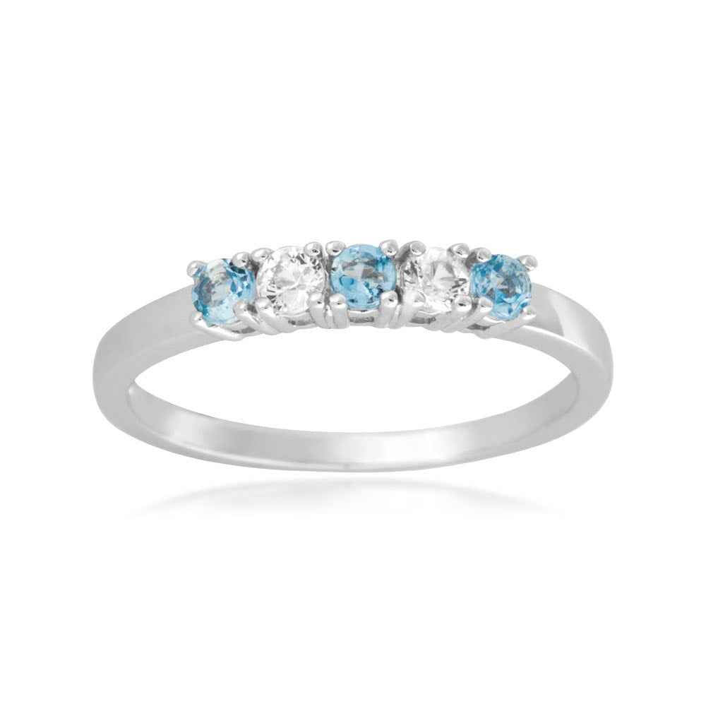 Aquamarine and White Sapphire Ring in 10K White Gold front view