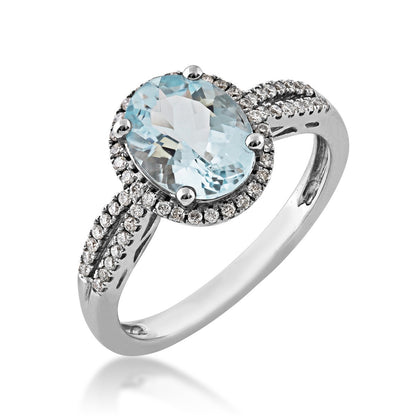 Oval Aquamarine and 1/4 ct. tw. Diamond Ring in 10K White Gold front view