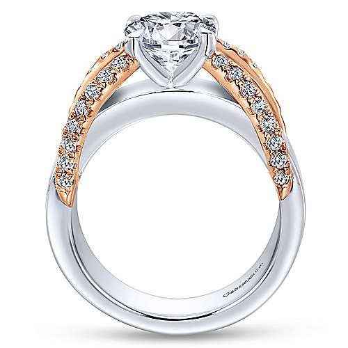 Gabriel & Co. .43 ct. tw. Round Semi-Mount Engagement Ring with Split Shank in 14K White & Pink gold front view