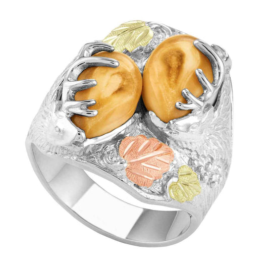 Men's Elk Ivory Black Hills Gold Ring in 10K White Gold - I1772W Sawtooth