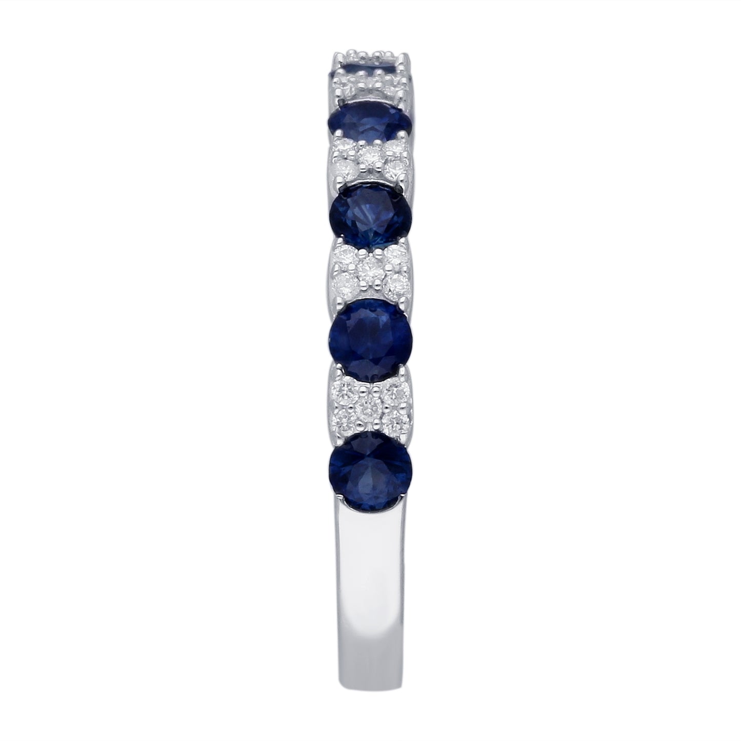 Kallati Round Sapphire & 1/10 ct. tw. Diamond Cluster Ring in 14K White Gold front view
