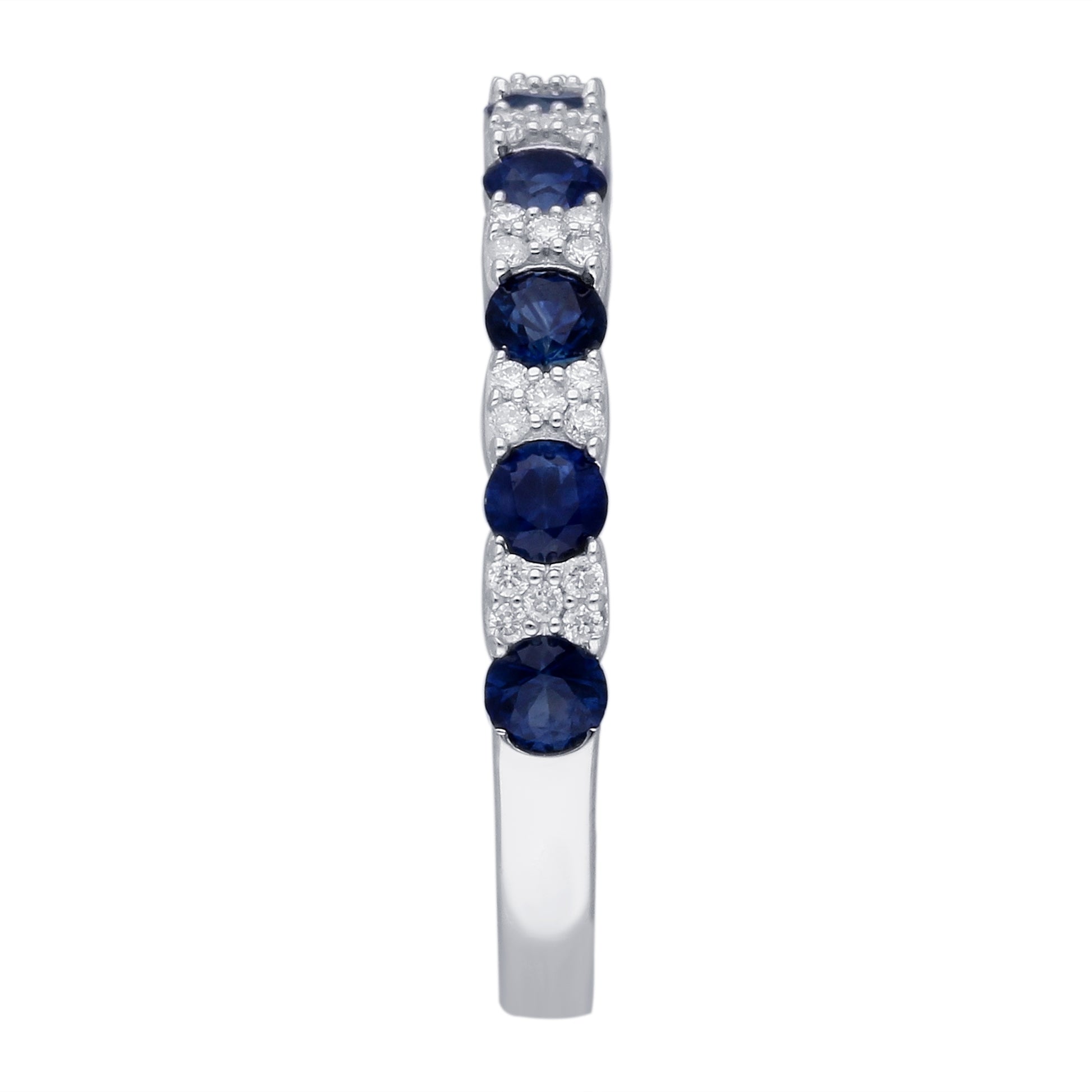 Kallati Round Sapphire & 1/10 ct. tw. Diamond Cluster Ring in 14K White Gold front view