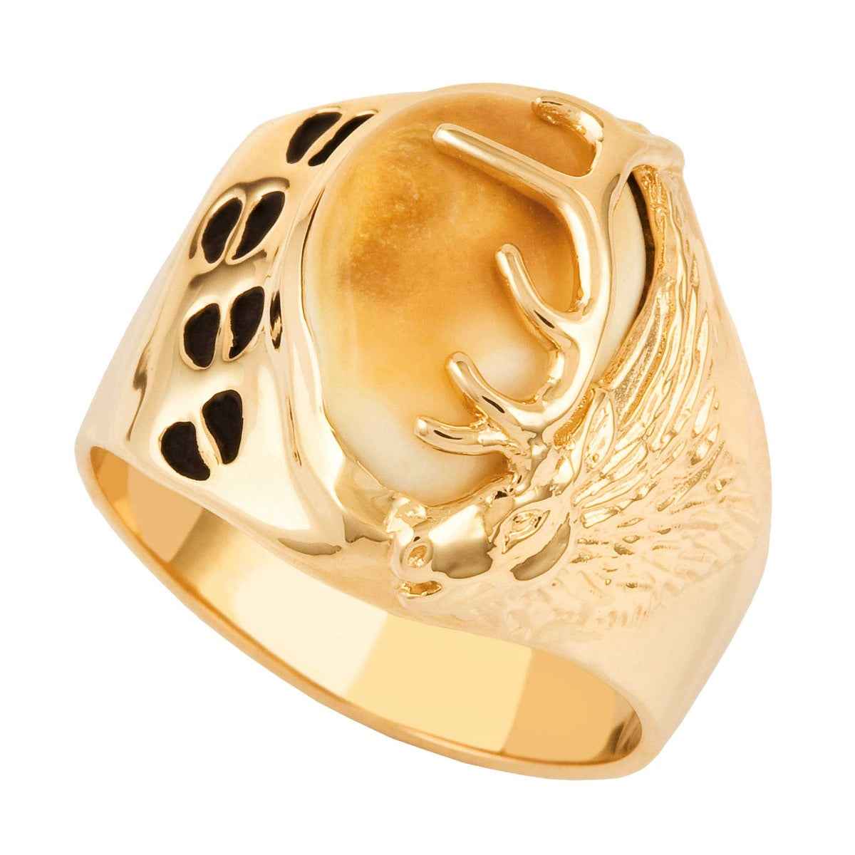 Men's Elk Ivory Ring in 10K Yellow Gold - I1788 Tracker