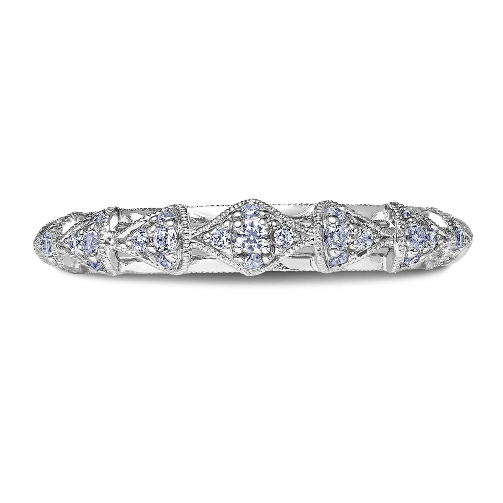 Scott Kay Heaven's Gate 1/5 ct. tw. Diamond Cluster Wedding Band with Milgrain Border Design in 14K White Gold front view