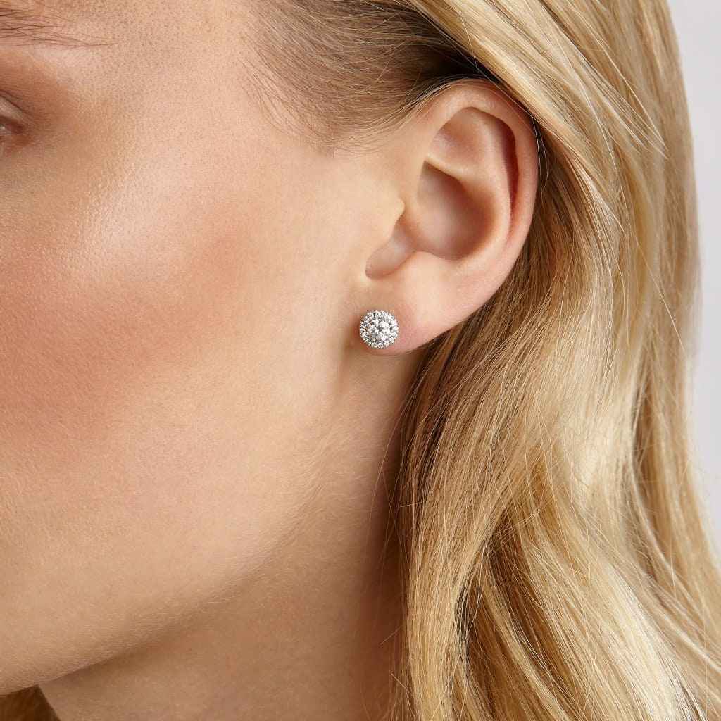 Lightbox Lab-Grown Diamond 1ct. tw. Halo Earrings in 10KT White Gold front view