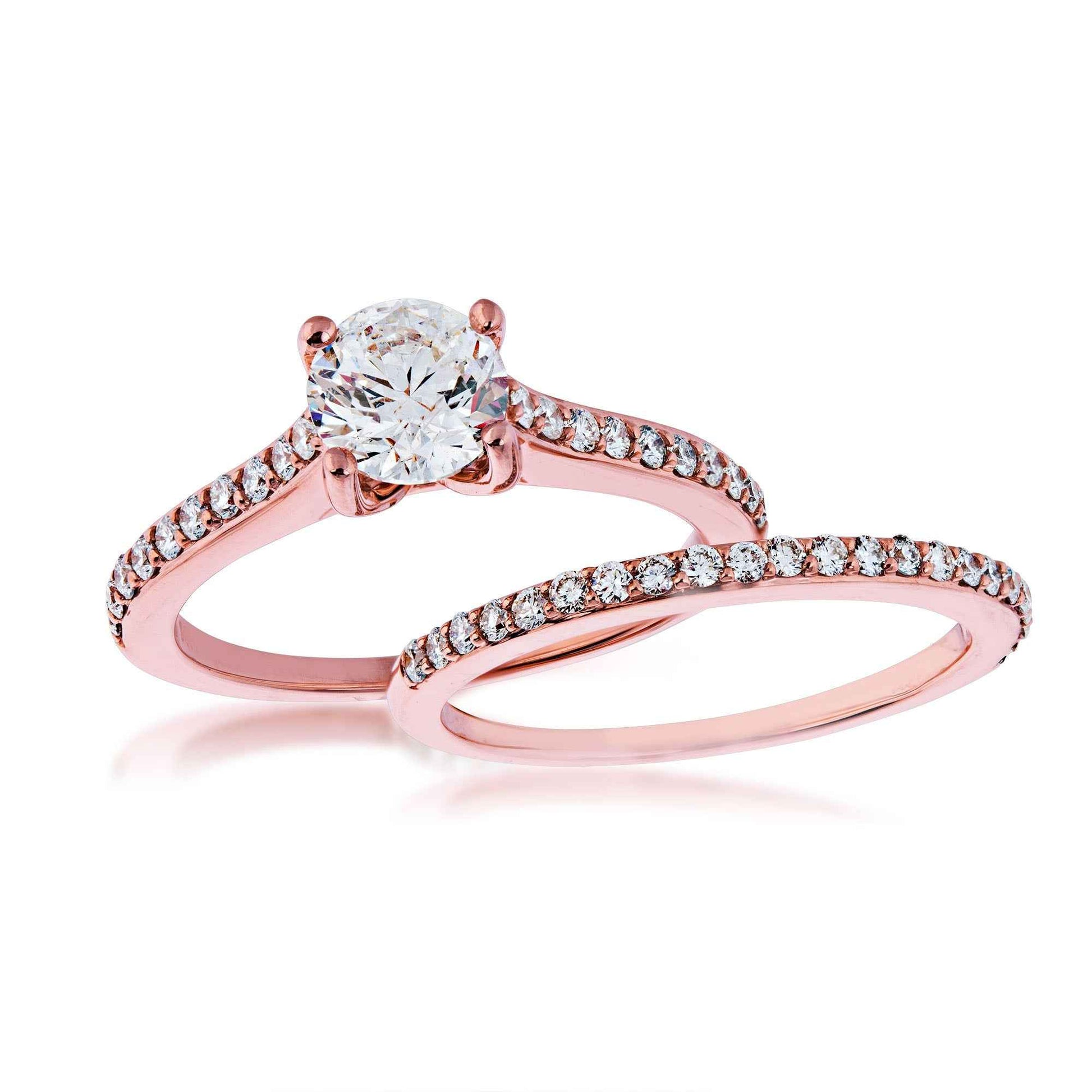Noventa 1-1/2 ct. tw. Classic Round Brilliant Diamond Wedding Set in 14K Pink Gold close-up detail