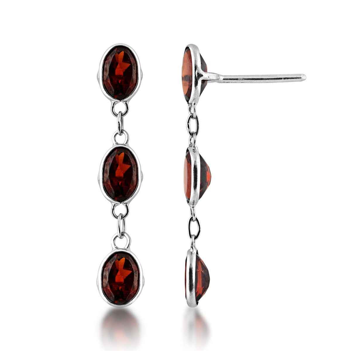 Oval Garnet Dangle Earrings in 14K White Gold