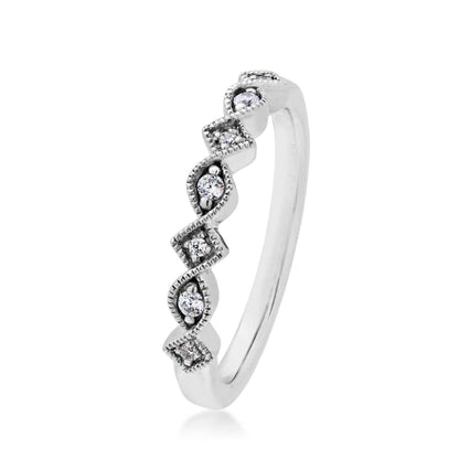 Perfect Match 1/10 ct. tw. Round Diamond Stackable Anniversary Ring with Square & Oval Filigree Border in 10K front view