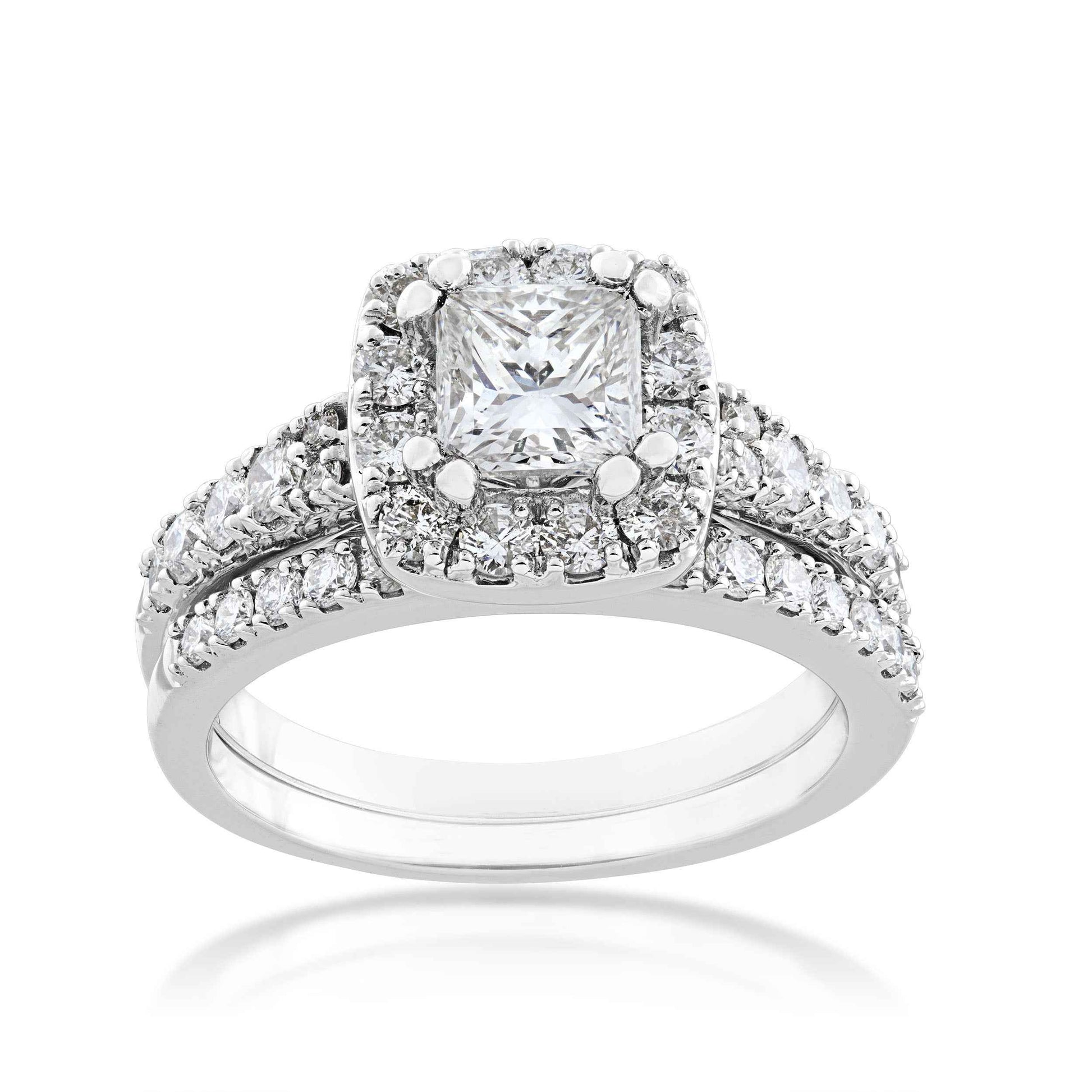 Noventa 2 ct. tw. Princess Cut Diamond Classic Halo Wedding Set in 14K White Gold
