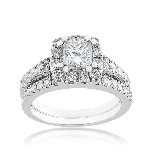 Noventa 2 ct. tw. Princess Cut Diamond Classic Halo Wedding Set in 14K White Gold