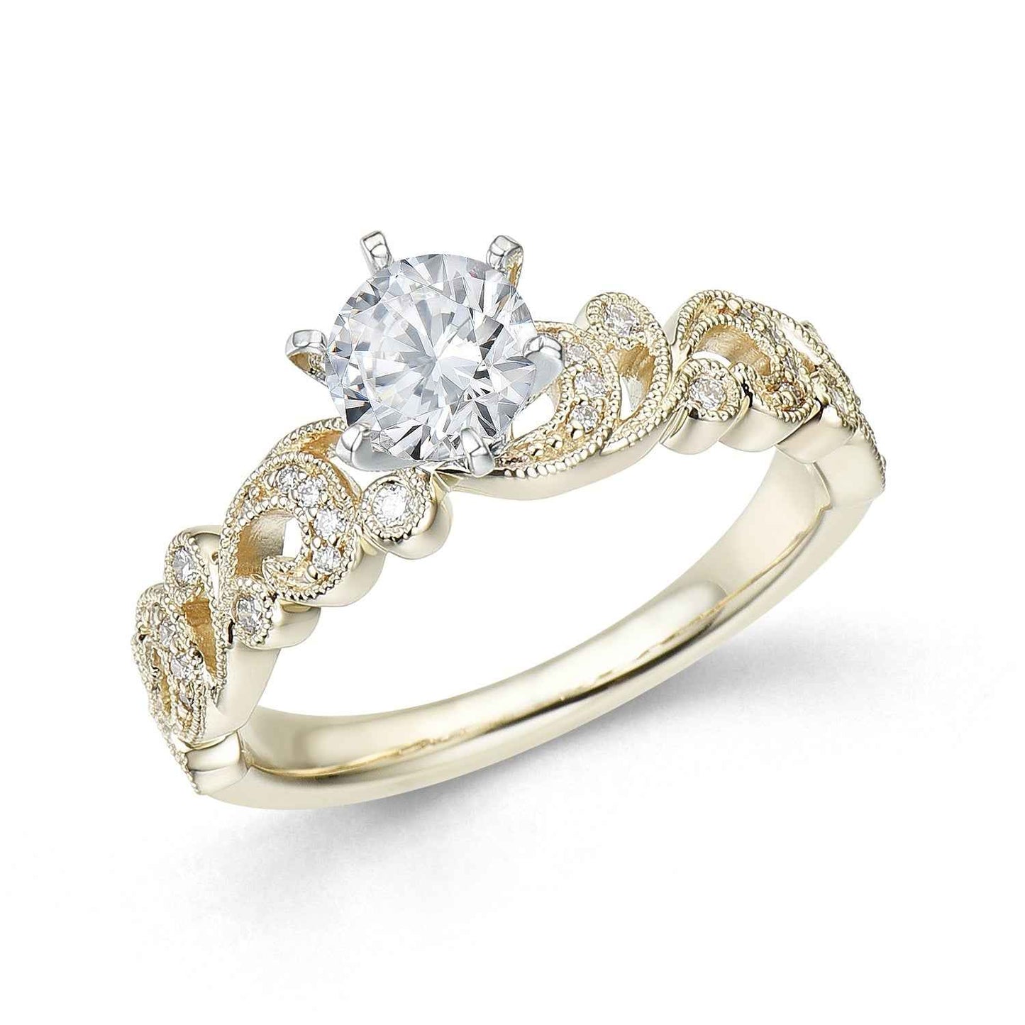 Elegance 7/8 ct. tw Round Brilliant Diamond Engagement Ring with Milgrian Design in 14K Yellow Gold - 14.14763-RB 14KY