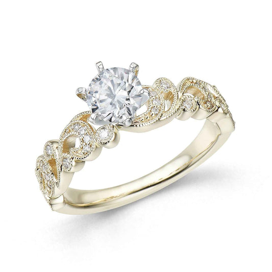 Elegance 7/8 ct. tw Round Brilliant Diamond Engagement Ring with Milgrian Design in 14K Yellow Gold - 14.14763-RB 14KY