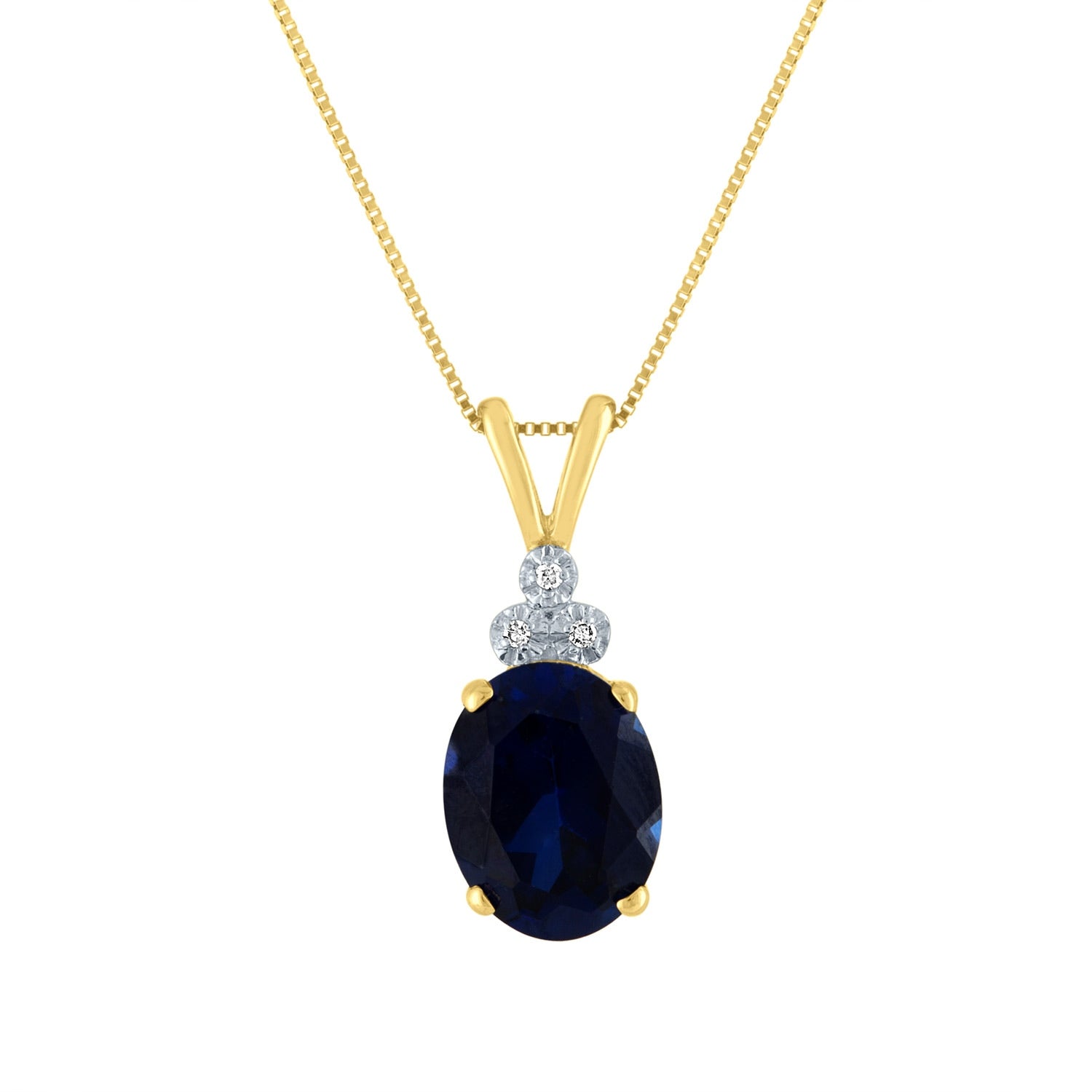 Created Oval Sapphire and .009 ct. tw. Diamond Pendant in 10K Yellow Gold