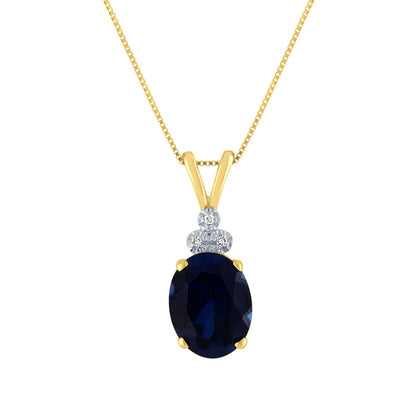 Created Oval Sapphire and .009 ct. tw. Diamond Pendant in 10K Yellow Gold