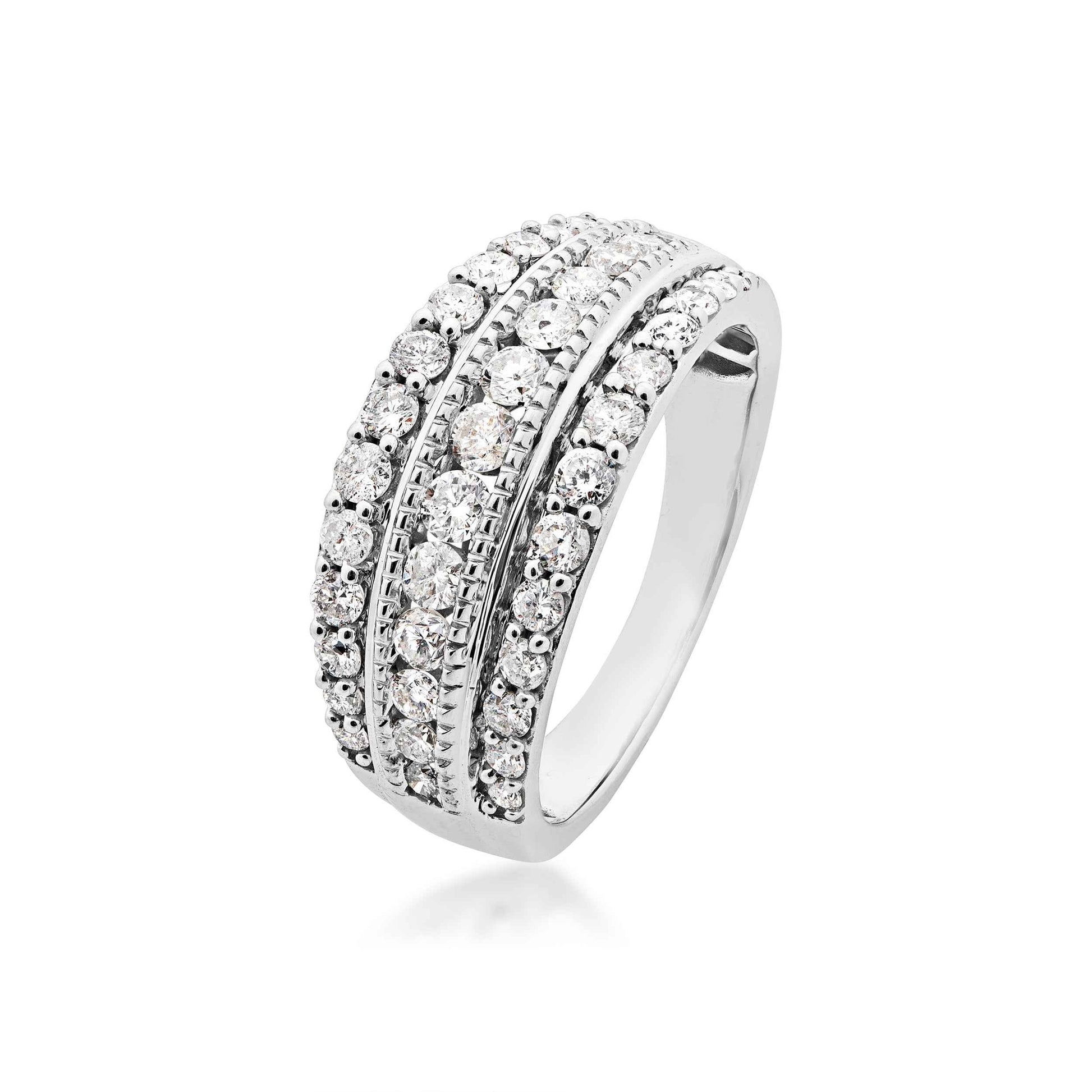 1 ct. tw. Three Row Anniversary Diamond Ring with Milgrain Detailing in 10K White Gold front view