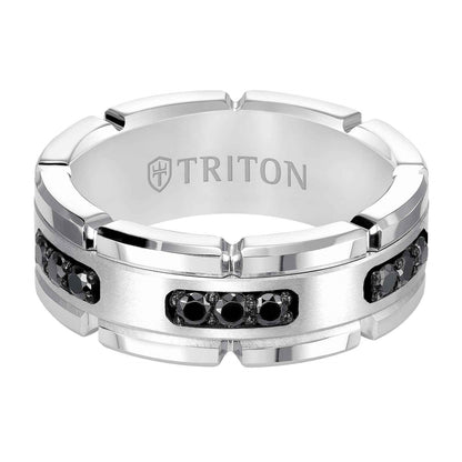 Triton Men's 8MM 1/3 ct. tw. Black Diamond Wedding Band in White Tungsten