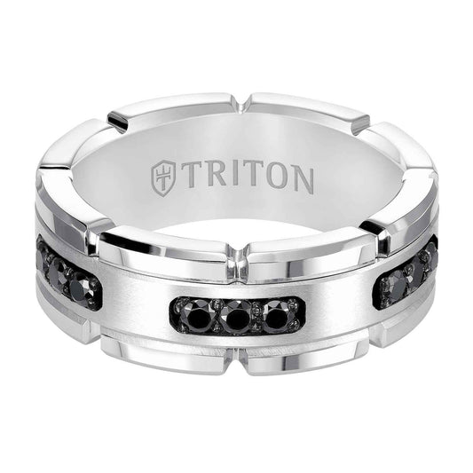 Triton Men's 8MM 1/3 ct. tw. Black Diamond Wedding Band in White Tungsten