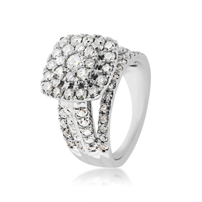 Fairytale Diamonds 2 ct. tw. Cushion Cut Cluster Halo Diamond Engagement Ring with Split Shank Accented Band in front view