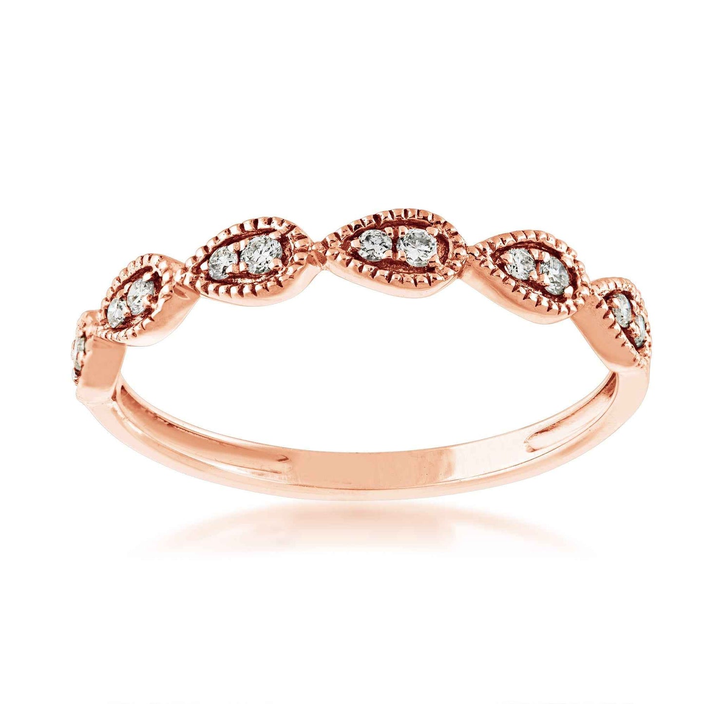 Perfect Match .08 ct. tw. Stackable Diamond Anniversary Ring with Tear Drop Shape Filigree Detailing in 10K Pink Gold