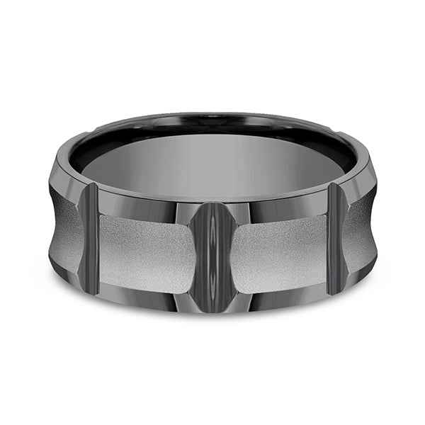 Benchmark Men's 8.0mm Wedding Band with Beveled Center Cuts in Tantalum