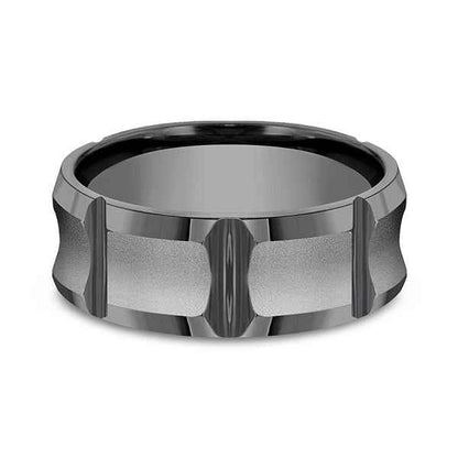 Benchmark Men's 8.0mm Wedding Band with Beveled Center Cuts in Tantalum