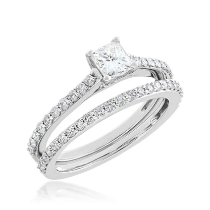 Noventa 1 ct. tw. Classic Princess Cut Diamond Wedding Set in 14K White Gold close-up detail
