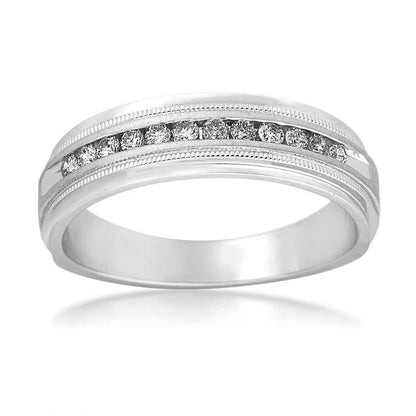 Men's 1/4 ct. tw. Round Channel-Set Diamond Wedding Band with Milgrain Edging Accent in 14K White Gold