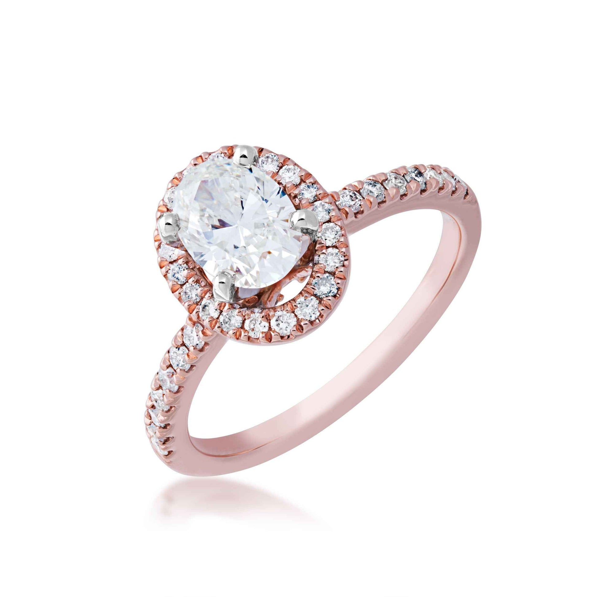 Natural 1-3/8 ct. tw. Oval Diamond Halo Engagement Ring in 14K Pink Gold