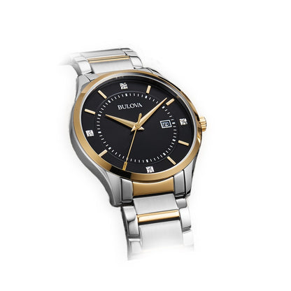 Bulova Gentlemen's 40mm Black Dial Watch in Yellow and White Tones
