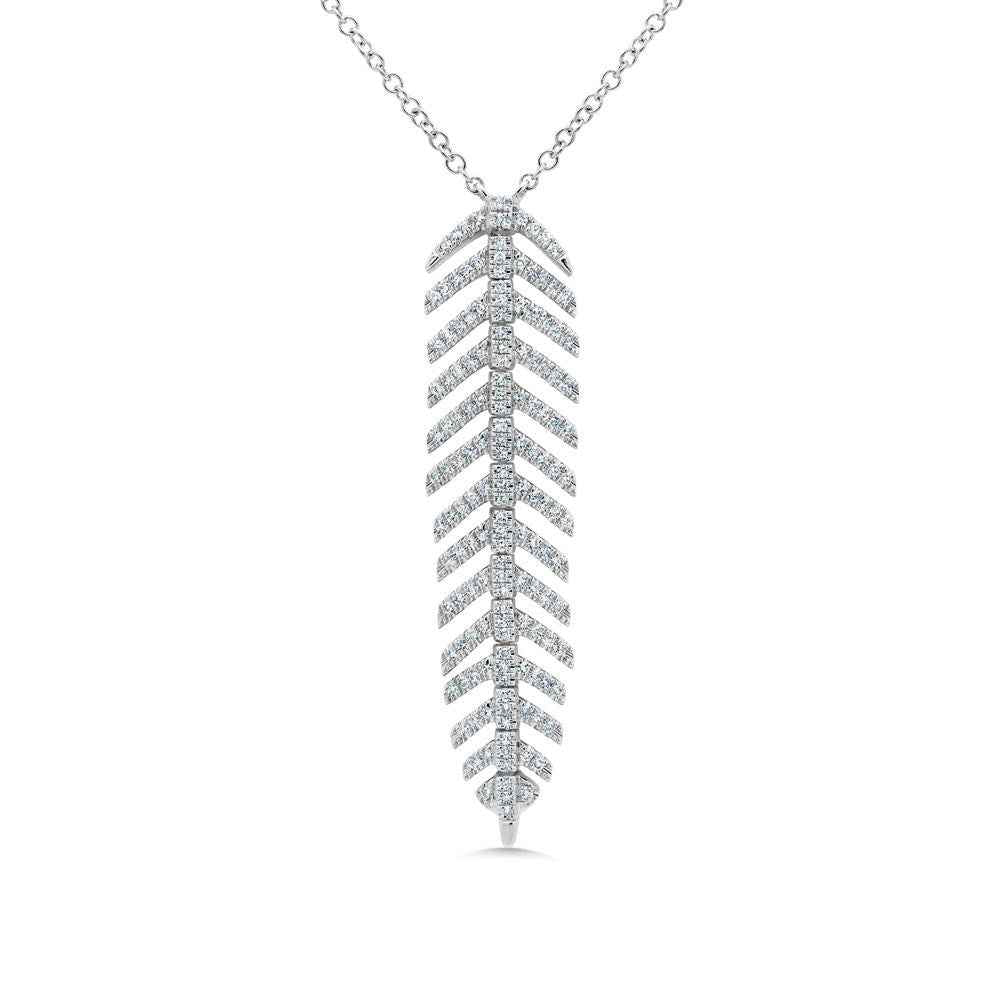 Shy Creation 1/3 ct. tw. Diamond Pave Feather Fashion Dangle Pendant in 14K White Gold