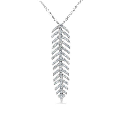 Shy Creation 1/3 ct. tw. Diamond Pave Feather Fashion Dangle Pendant in 14K White Gold