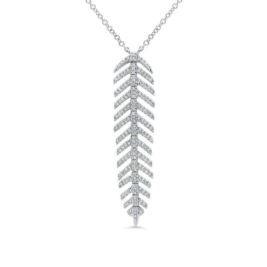 Shy Creation 1/3 ct. tw. Diamond Pave Feather Fashion Dangle Pendant in 14K White Gold