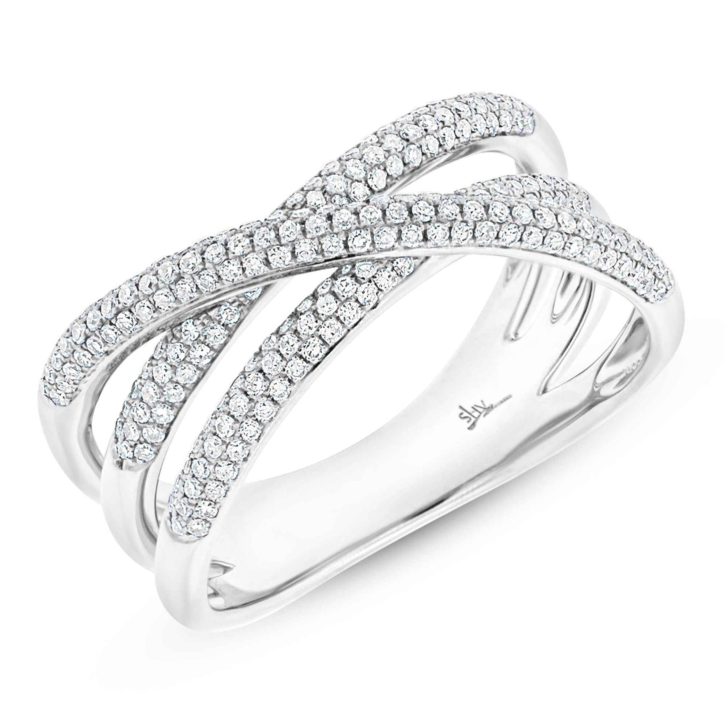 Shy Creation 1/2 ct. tw. Diamond Pave Cross-Over Fashion Ring in 14K White Gold front view