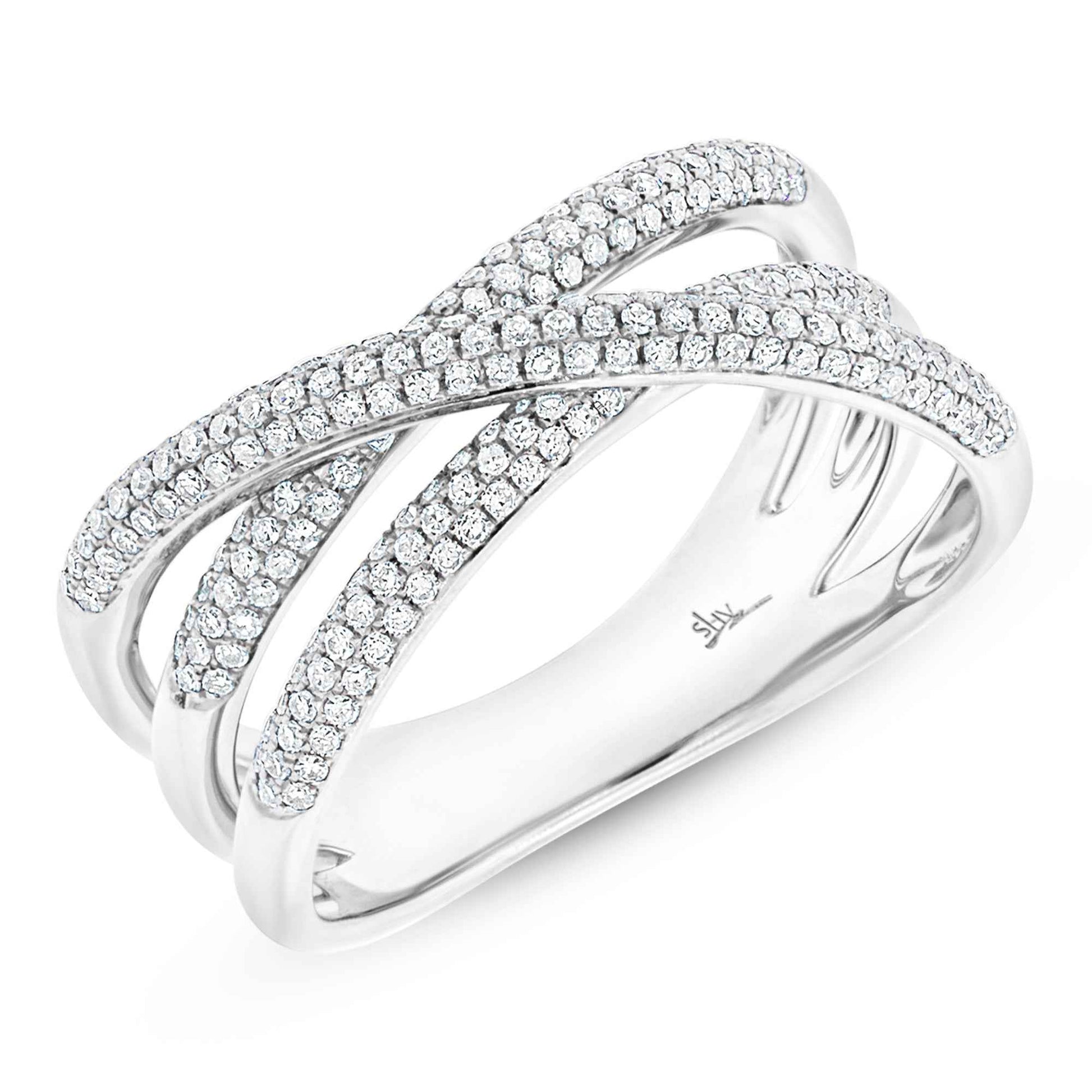 Shy Creation 1/2 ct. tw. Diamond Pave Cross-Over Fashion Ring in 14K White Gold front view
