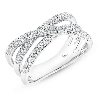 Shy Creation 1/2 ct. tw. Diamond Pave Cross-Over Fashion Ring in 14K White Gold front view