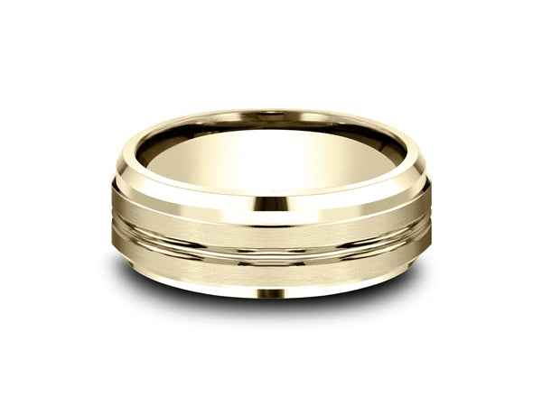 Benchmark Men's 8mm Satin Center Wedding Band in 10K Yellow Gold