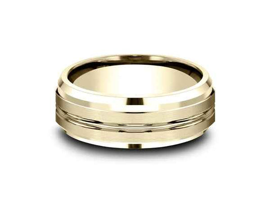 Benchmark Men's 8mm Satin Center Wedding Band in 10K Yellow Gold