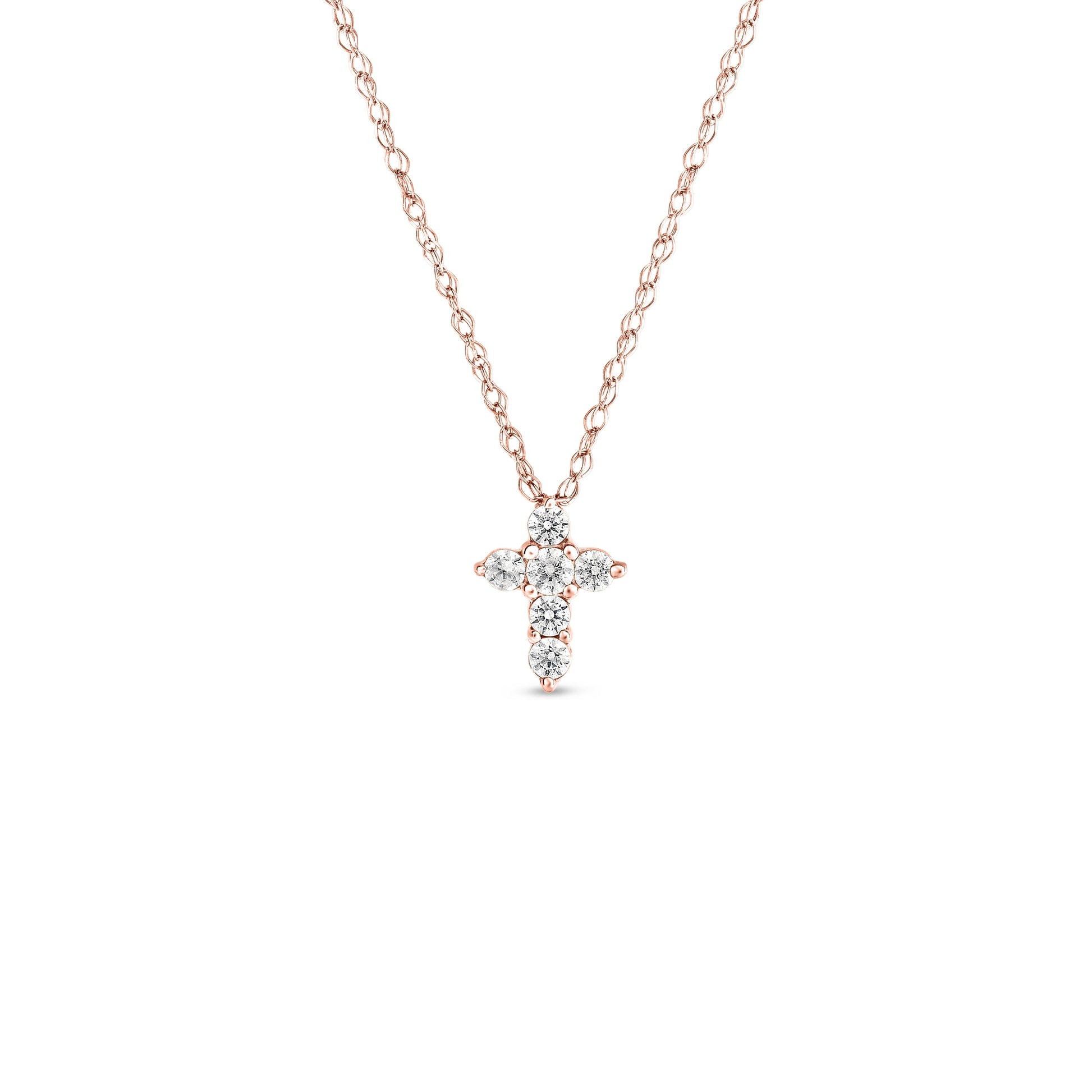 1/10 ct. tw. 6-Stone Diamond Cross Pendant in 10K Pink Gold