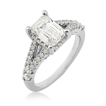 Adamante 2-3/4 ct. tw. Lab-Grown Emerald Cut Diamond Split Shank Engagement Ring in 14K White Gold front view